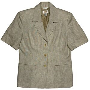 Talbots EUC Irish Linen Lined Blazer Size 8 Oatmeal Tan Beige Short‎ Sleeve